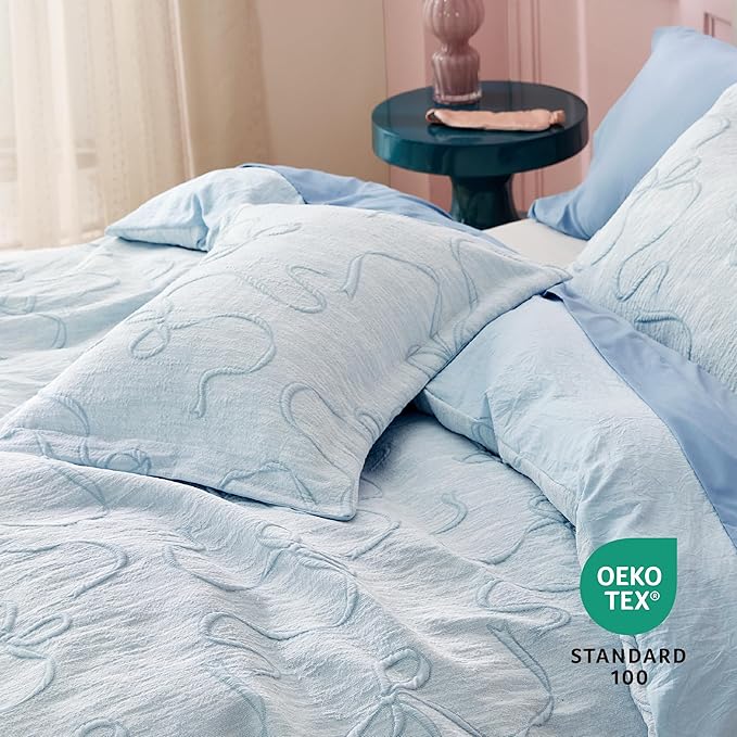 Bedsure Blue Duvet Cover King Size with Bowknot Jacquard Design, Soft and Elegant Boho Bedding Set, Luxurious Craftsmanship for a Stylish Bedroom,Includes 1 104"x90" Duvet Cover & 2 Pillow Shams