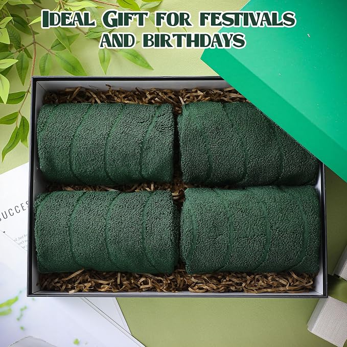 VitalCozy 4 Pcs Green Hand Towels for Bathroom Dark Green Irish Hand Towels Set 14x29 Inch 100% Cotton Soft Absorbent Decorative for Bathroom Kitchen