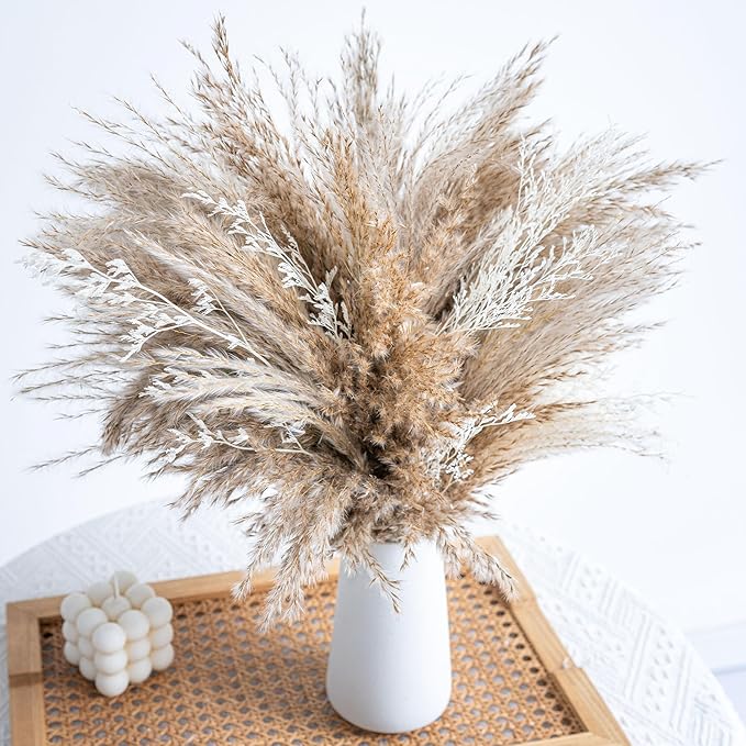 WILD AUTUMN Fluffy Boho Decor Dried Grass - Dried Pampas Grass Short pompas Grass Vase Filler Dried Flowers Wedding Home Table Rustic Farmhouse Decor