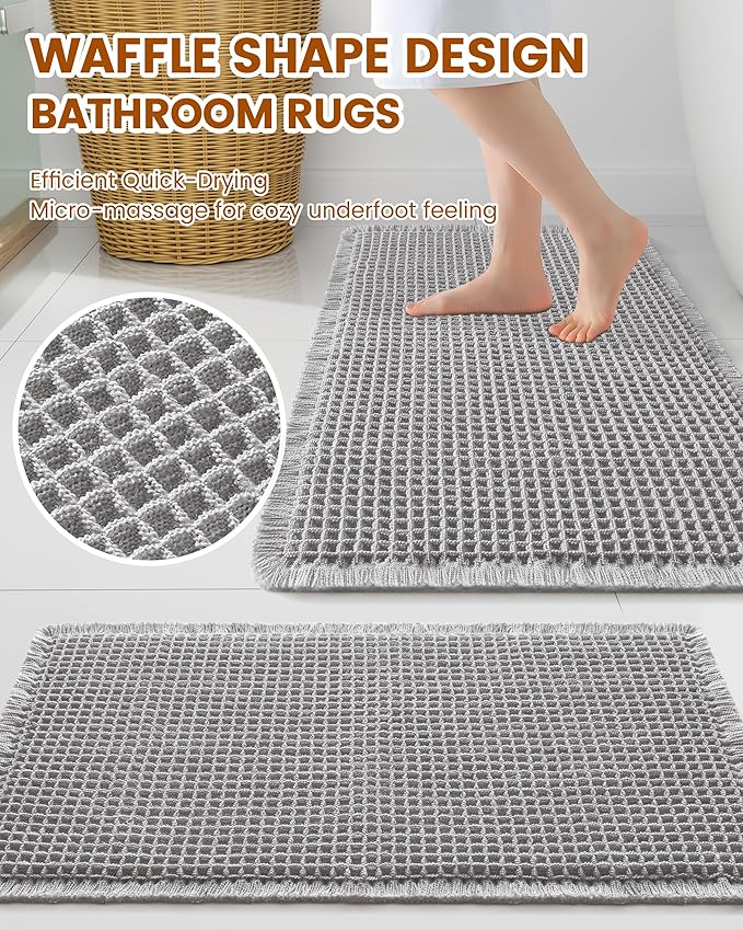 Smiry Waffle Bath Mat 72x24, Extra Soft Absorbent Bathroom Rugs, Non Slip Machine Washable Quick Dry Bath Rugs for Bathroom Floor, Tub, Shower, Home Decor Accessories, Light Grey