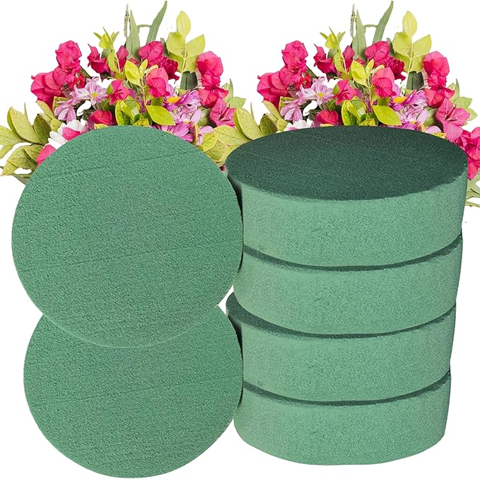 Lageza Pack of 6 Round Floral Foam Blocks (3” X1.5”) Dry & Wet Green Flower Foam Blocks for Fresh & Artificial Flower Arrangements, Party Decorations, Florist Supplies (Size: 3 Inch)