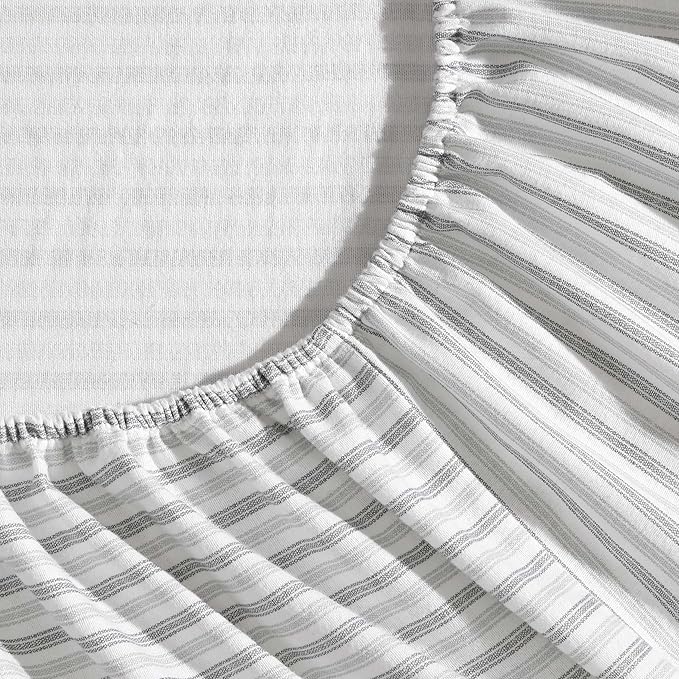 Eddie Bauer - Full Bed Sheets, Cotton Flannel Bedding Set with Matching Pillowcases, Brushed for Extra Softness, Deep Pocket, Oeko-Tex Certified (Ticking Stripe Grey)