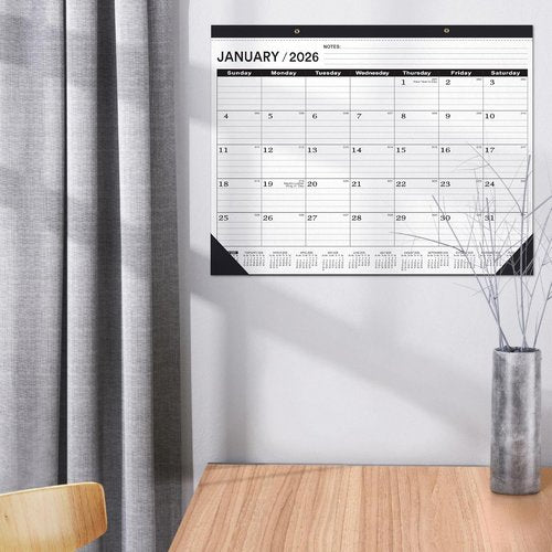 Classic Black Desk Calendar 2026 | Large 22 x 17 Inches | 2-Pack with Plastic Cover