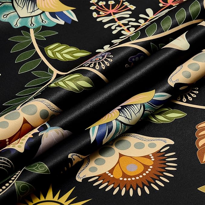 XiDi Dark Black Floral Blackout Curtains 96 Inches Long for Living Dining Room 2 Panels Patterned Curtains Decorative Thermal Insulated Luxury Vintage Flower Botanical Printed Grommet Drapes 52x96