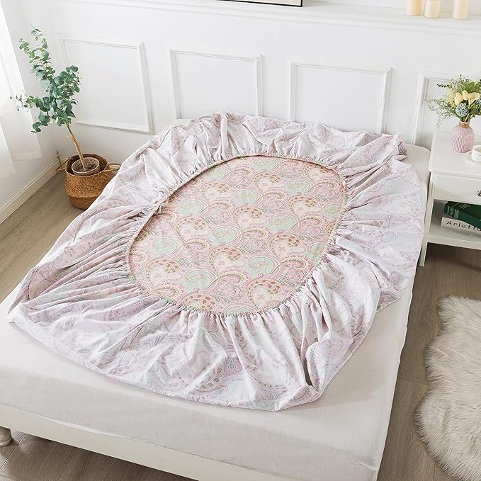 FADFAY 4 Piece Pink Paisley Bed Sheet Set Luxury Bedding Sets Designer Bedding Collections 800 Thread Count 100% Egyptian Cotton Deep Pocket-Twin XL Size