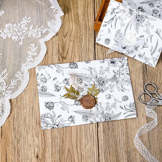 Yarcony Black and White Wrapping Paper, Floral Gift Wrapping Paper Roll, Elegant Black Lined Flowers Gift Wrap for Birthday,Wedding, Baby Shower,Christmas,Bridal Shower,Mother's Day (17 In X 16.5 Ft)