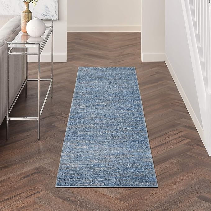 Nourison Home Nourison Essentials Blue Grey 2'2" x 7'6" Area Rug - Easy Clean, Non Shedding, Bed Room, Living Room, Dining Room, Kitchen (8' Runner)
