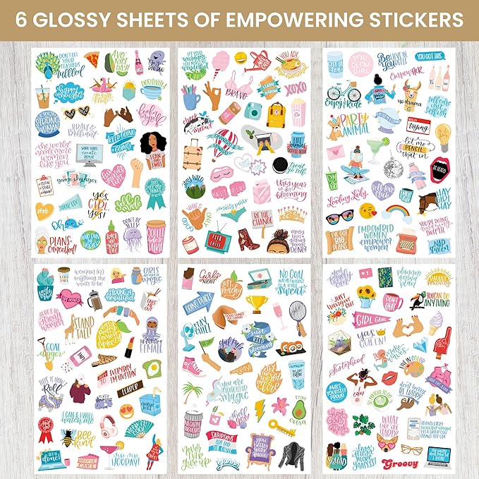 bloom daily planners Female Empowerment Planner Stickers - Variety Pack for Planning, Decorating, & Scrapbooking - 6 Sheets / 205 Girl Power Themed Stickers