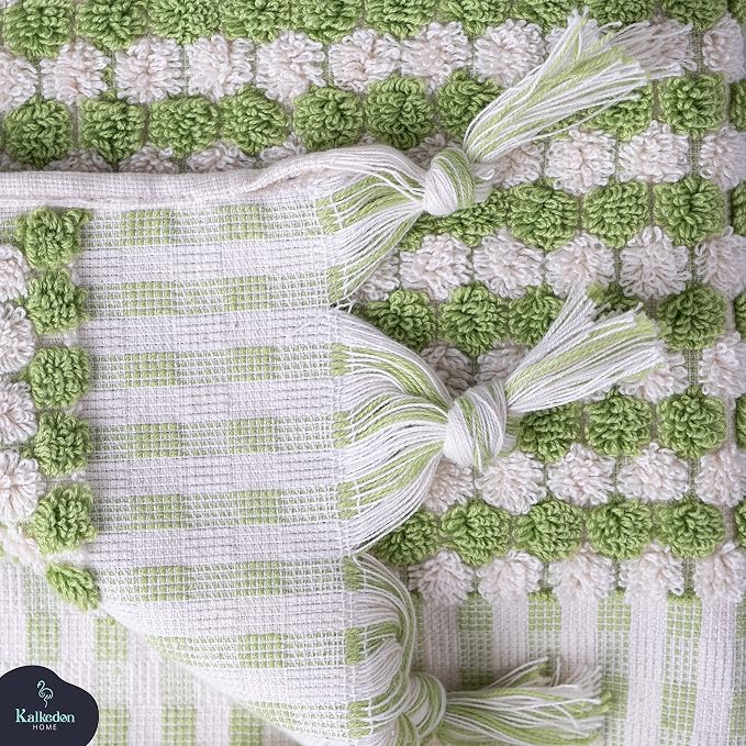 Organic Turkish Cotton Hand Towels for Bathroom | Oversized - 17 x 35 Inches | Large Soft Plush Fluffy Highly Absorbent Towels for Kitchen, Hand and Face (Green, Hand Towel)