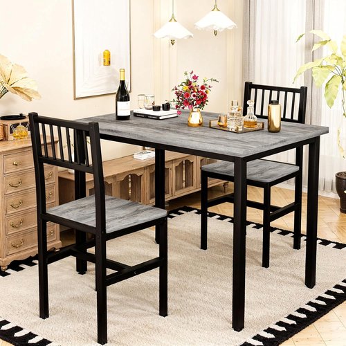 Skiennix 3-Piece Dining Table Set - Space-Saving Wooden Kitchen Table with Chairs for Small Spaces | Grey