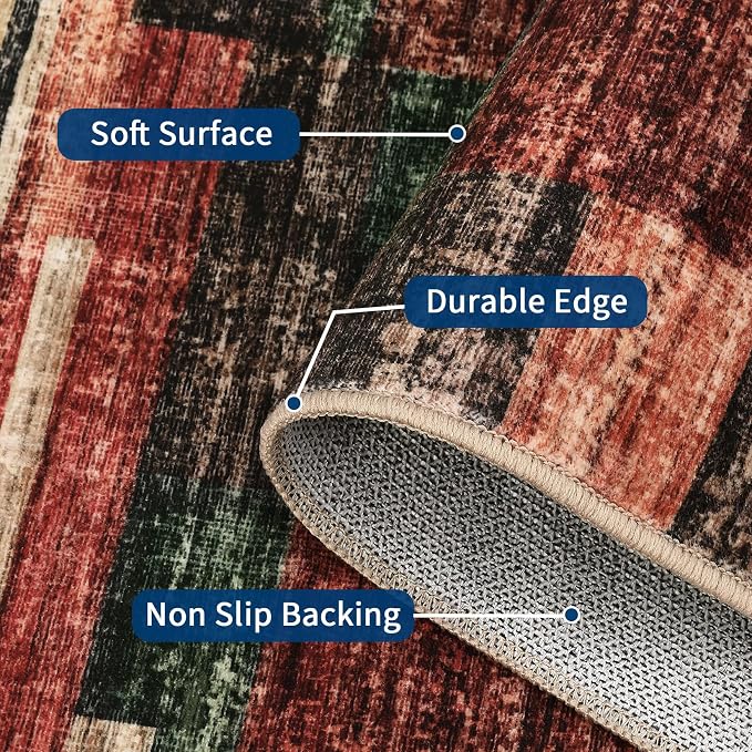 Washable Runner Rug for Hallway 2x6 Runner Non Slip Kitchen Rugs Modern Entryway Rug Farmhouse Soft Bathroom Rugs Stain Resistant Carpet for Laundry Bedroom 2'x6' Red