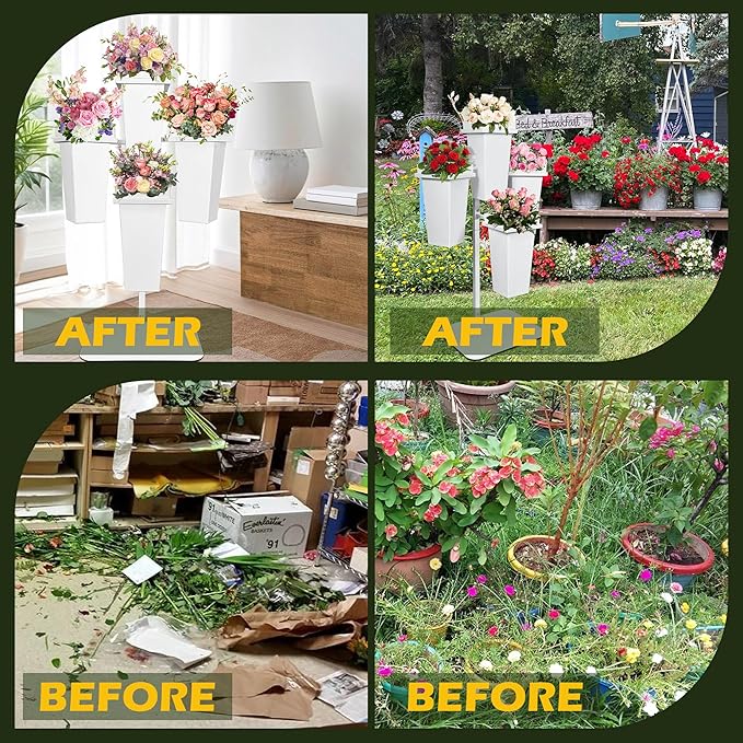 PROLEE Flower Display Stand with Buckets, Wedding Flower Cart Display Stand with Wheels,Flower Stand for Wedding Party, Events and Garden Decor (White)