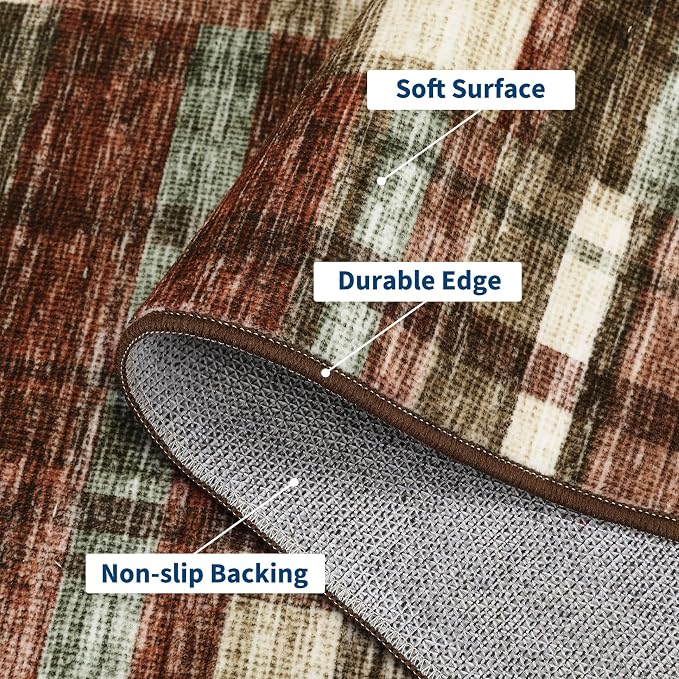 Living Room Rug 8x10 Area Rugs for Living Room Christmas Washable Rug Non Slip Modern Plaid Throw Rugs Low Pile Area Rugs for Bedroom Stain Resistant Carpet for Classroom Office Red 8'x10'