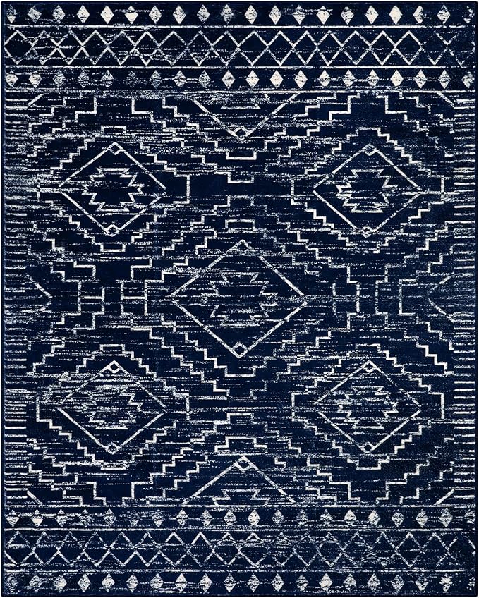 Wonnitar Moroccan 8x10 Rug Living Room Area Rugs, Washable Blue Bedroom Rug, Non-Slip Large Soft Non-Shedding Ultra-Thin Farmhouse Boho Throw Carpet for Dining Table Office Mudroom (Blue,8'x10')