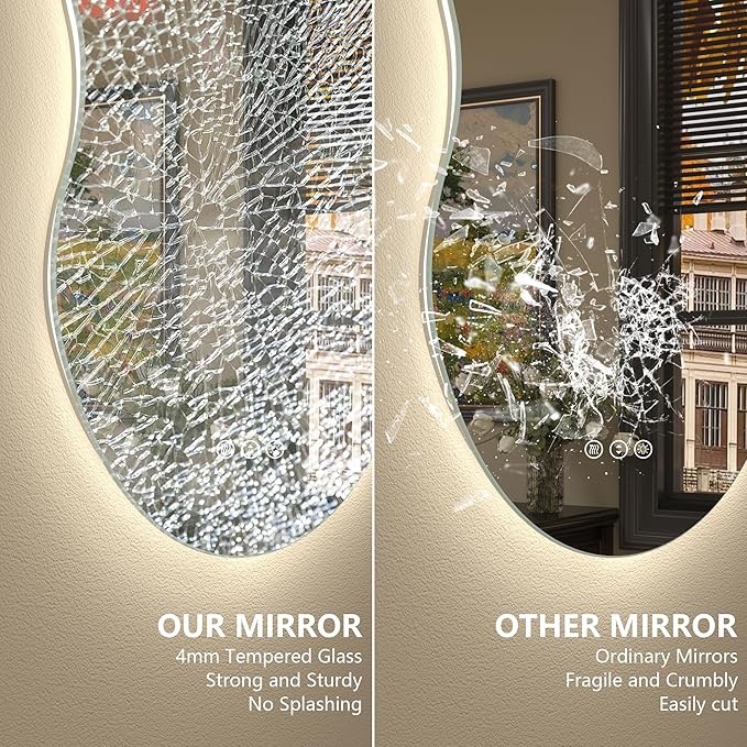 40x24 Inch Irregular Cloud LED Bathroom Mirror, Asymmetrical Backlit Bathroom Vanity Mirror, Anti-Fog, Dimmable, 3 Colors, Memory, Shatterproof (Horizontal/Vertical)