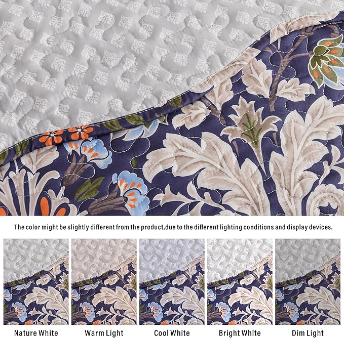 HoneiLife Quilt Set King Size - Microfiber Bedspread 3-Piece,Reversible Coverlet Lightweight Bedcover King Quilt Bedding Sets-Navy