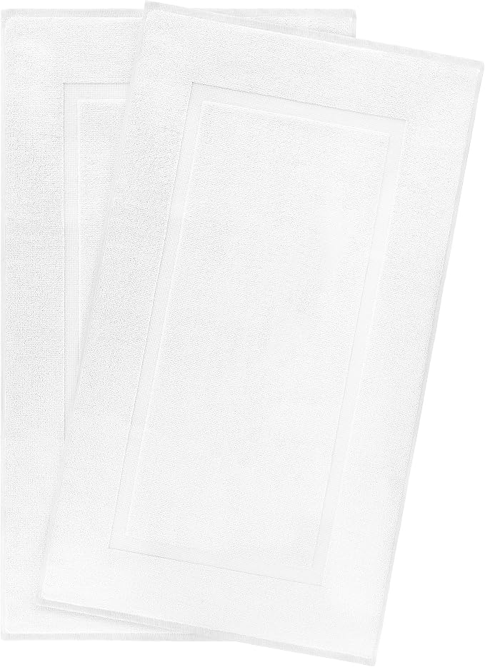 Cotton Paradise 100% Cotton Turkish Bathmat Set, Soft Absorbent Quick Dry, 2 Piece 20x34 Bathmat Floor Set, Snow White