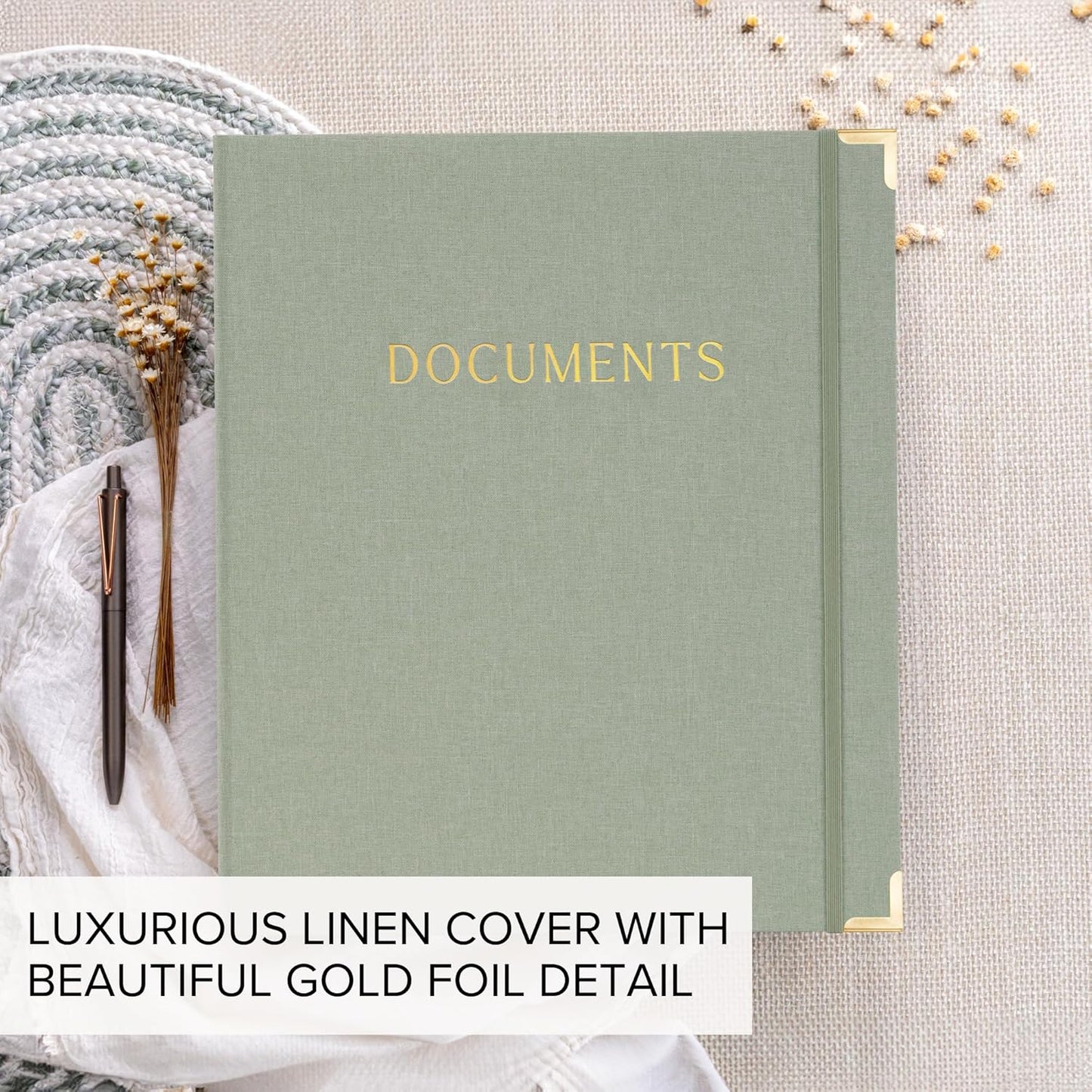 Sturdy Document Organizer Set - Beautiful Linen 3-Ring Binder with Expanding Storage & Labels