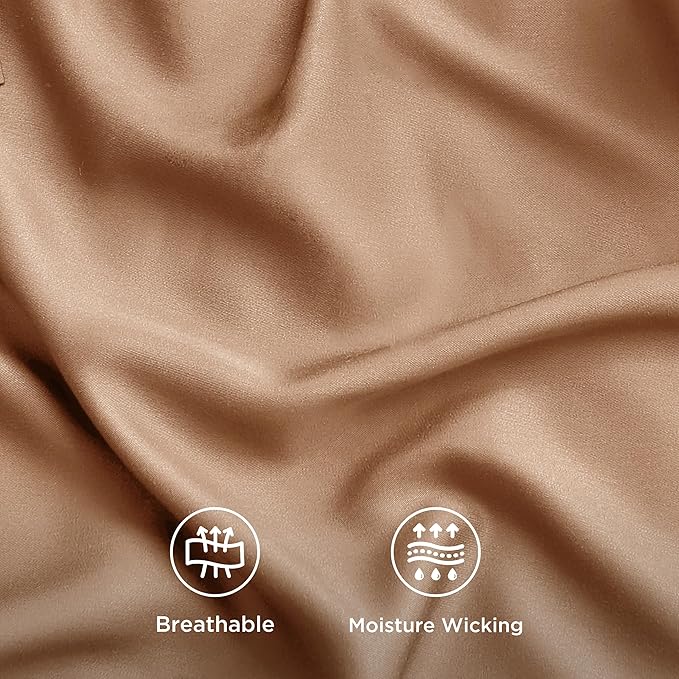 Bedsure Cooling Sheets Twin XL, Rayon Derived from Bamboo, Breathable & Soft Twin XL Sheet Sets, Deep Pocket Up to 16 Inches, Hotel Luxury Silky Dorm Bedding for Hot Sleepers, Khaki