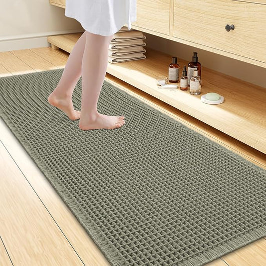 Smiry Waffle Bath Mat 60x24, Extra Soft Absorbent Bathroom Rugs, Non Slip Machine Washable Quick Dry Bath Rugs for Bathroom Floor, Tub, Shower, Home Decor Accessories, Green