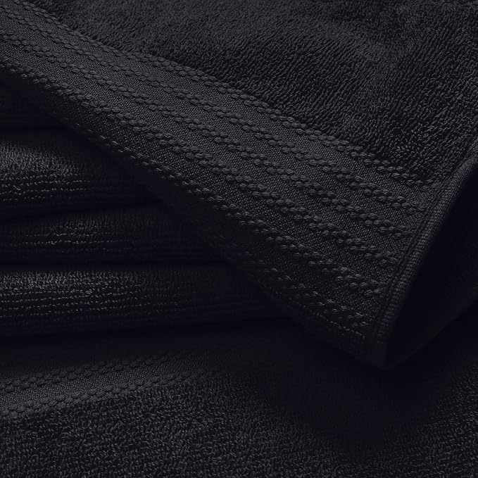 GLAMBURG Ultra Soft 12-Piece Washcloths Set 13x13-100% Ringspun Cotton - Durable & Highly Absorbent Face Towels - Ideal for use in Bathroom, Kitchen, Gym, Spa & General Cleaning - Black
