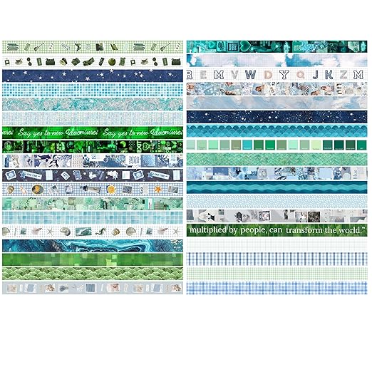 YUBBAEX Nature Washi Tape Value Pack 36 Rolls Plants Printed Masking Tape Cute Decorative for Arts, DIY Crafts, Journal Supplies, Planners, Scrapbook, Card/Gift Wrapping (Green Blue)