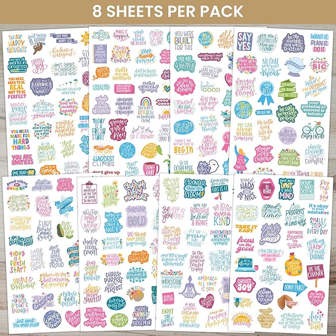 bloom daily planners Inspirational & Motivational Quotes Planner Stickers (8 Sheets / 200+ Stickers) - Hand-Lettered Positive Cute Aesthetic Quotes for Decorating Organizers, Scrapbooks, Laptops, etc.