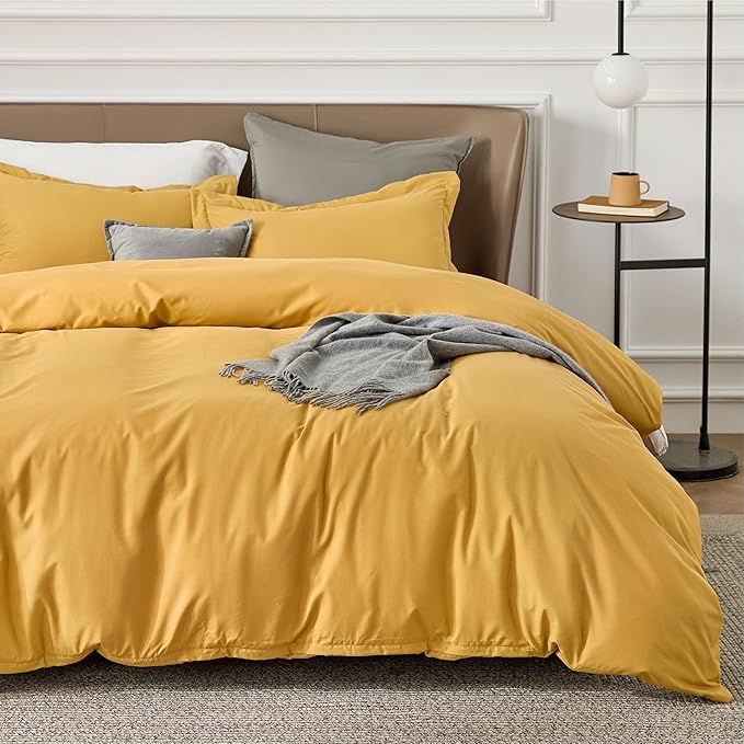 Bedsure Duvet Cover Full Size - Soft Double Brushed Bedding Set for Kids & Adults, Zipper Closure, 3 Pieces, Includes 1 Duvet Cover (80"x90") & 2 Pillow Shams, NO Comforter, Golden Yellow