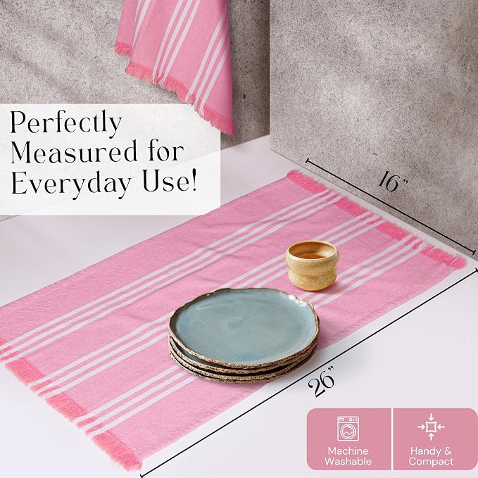 Prewashed Stripe Tea Towels 12 Pack, 16x26 Inches, Dish Cloths for Cooking and Cleaning, Quick Dry Kitchen Rags, Reusable Hand Towels for Drying Dishes and Surfaces - Rose Pink