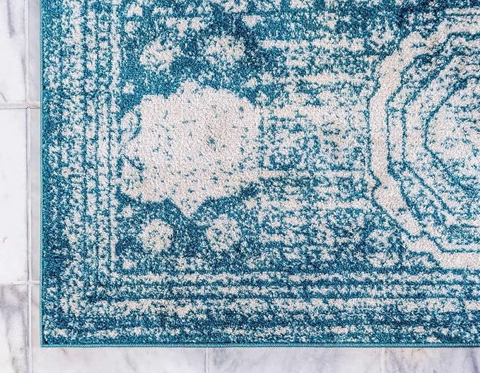 Unique Loom Bromley Collection Area Rug - Wells (9' x 12' 2" Rectangle, Turquoise/ Ivory)