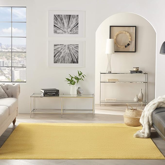 Nourison Home Nourison Essentials Yellow 5' x Square Area Rug - Easy Clean, Non Shedding, Bed Room, Living Room, Dining Room, Kitchen (5' x Square)
