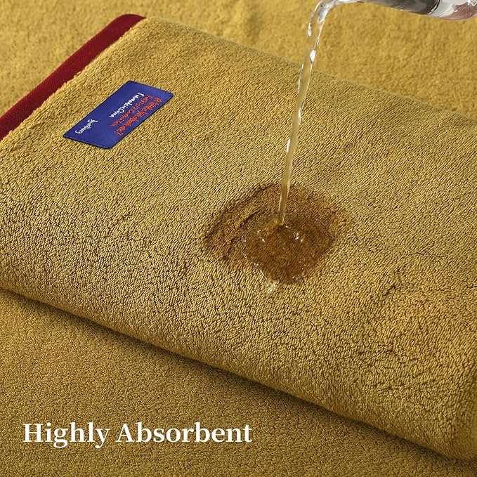 REDKISS 2 Pack Cotton Bath Towels, Soft Absorbent 600 GSM, 27x54 Inch | Quick Dry | Reinforced Stitching | Modern Contrast Border Design | Machine Washable | Bathroom, Gym|Spa & Guest Use | Yellow