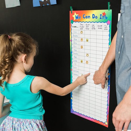 Kenson Kids We Can Do It! Customizable Dry Erase Incentive Chart - 14.5"x30" with Reward Smiley Face Stars