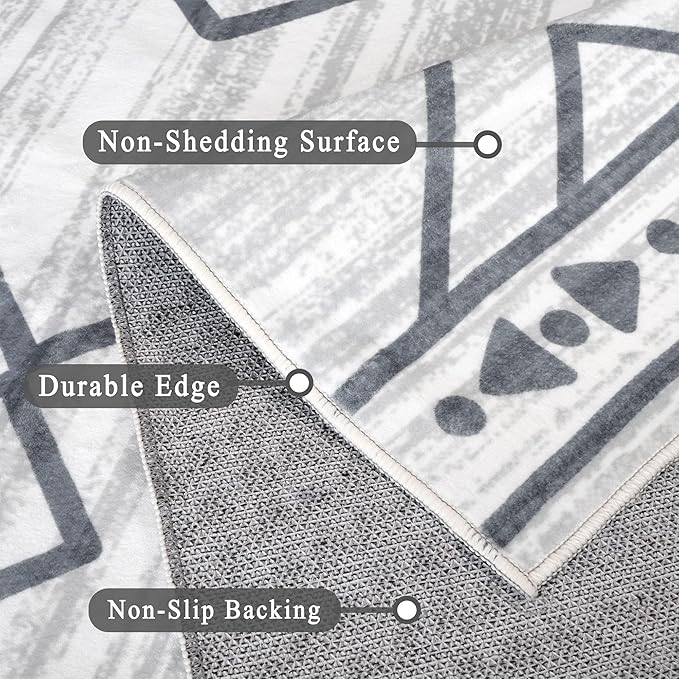 5x7 Area Rugs - Ultra-Thin Washable Rug with Non-Slip Backing, Ideal for Living Room, Bedroom, Kitchen Floor Carpet - Western Style, Easy Clean, Durable, Checkered