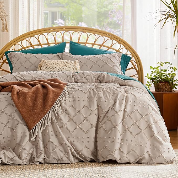 Bedsure Boho Twin Duvet Cover Size - Khaki Breathable & Soft Boho Bedding, Machine Washable Comforter Cover for All Seasons, Includes 1 Duvet Cover 68"x90" with 1 Pillow Sham & Zipper Closure