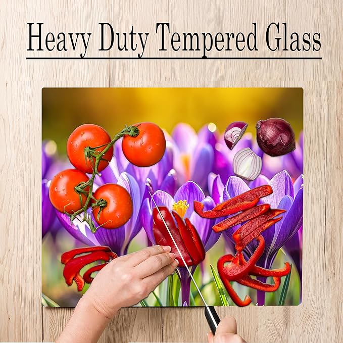 Purple Tulips Floral Pattern Flower Love Kitchen Glass Cutting Board Decorative Valentine's Mother's Day Gift For Her Flowers (Purple Tulips)