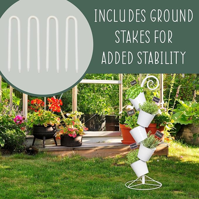 Esterno Hanging Flower Pot Tiered Stand (White), Metal Outdoor Stacking Planter