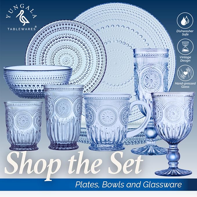 Blue Glassware set of 6 small dishwasher safe colored glasses, Blue glass cups, matching highball and wine glasses available