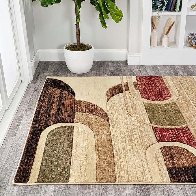 JONATHAN Y Abstract Arches Cream/Brown/Red Indoor Area Rug 8X10 ft, Tamara Retro for Living Room, Bedroom, Kitchen, Office, Easy-Cleaning, High Traffic, Pet-Friendly, Non-Shedding UNQ102A-8