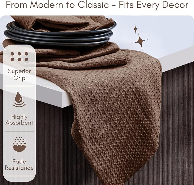 TWINY threads Dish Towel Waffle Texture, Pack of 4, 16x26 Inches, Large 100% Cotton Kitchen Linen Set, Absorbent Cloths for Drying Dishes and Cookware, Quick Drying, Machine Washable, Brown