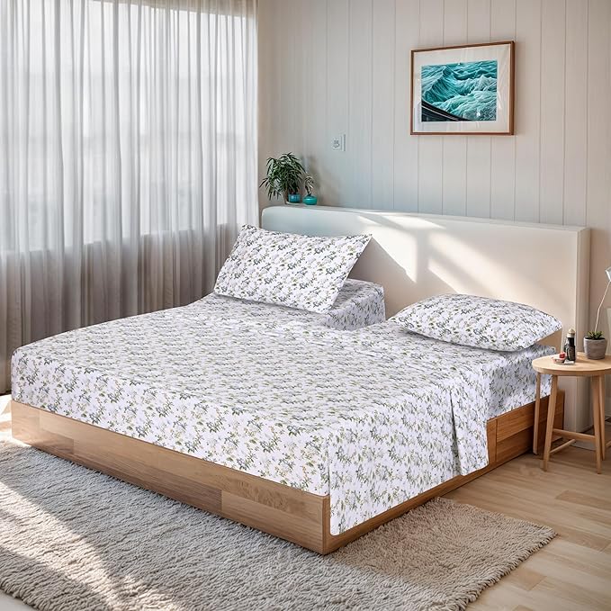 RUVANTI 100% Cotton Split King Sheets Sets for Adjustable Bed, 5 PCs, Soft & Breathable Percale Weave Bedding, Deep Pocket 16", Hotel Standard, Crisp Cool Feel & Durable, Floral Sheet, Heritage