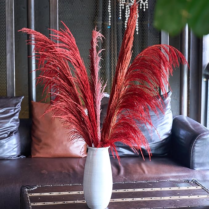 Pampas Grass Decor Tall,Long Pampas, Large Pompas Floral, Elegant Feather Flowers for Wedding Decorations, Living Room Decor (Natural Red, 8pcs 31.5"(80cm))