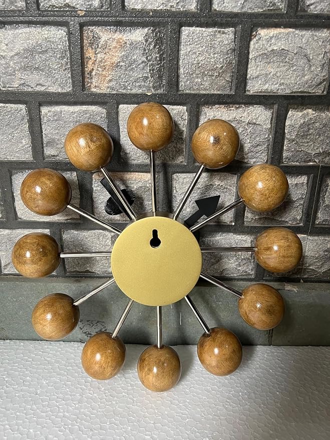 Mid Century Modern Ball Clock: George Nelson Style Wood Wall Decor (Natural, 12 Inch)