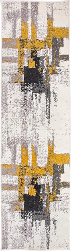 Rugshop Gold Modern Abstract Runner Rug — Non-Shedding for Hallway, Corridor and Entryway 2' x 7'