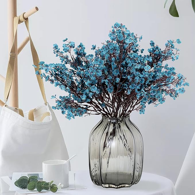 JAKY-Global Babys Breath Silk Artificial Flowers Bulk with Vase 10pcs for Fall Decor Fake Flower Bouquet Bulk for Home Kitchen Indoor Bouquet Floral Arrangement Table Centerpieces Decor(Autumn Blue)