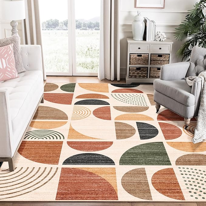 MUJOO Washable Area Rug 6x9,Boho Rugs for Living Room Bedroom Dining Room,Large Throw Floor Carpet Non Slip Soft Modern Abstract Bohemian Terracotta
