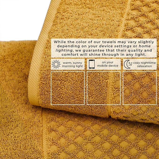 Great Bay Home Bath Towels - 100% Cotton 6 Piece Towel Set - Diamond Waffle Weave - Absorbent, Durable, Quick-Dry Towels for Bathroom (Marigold)