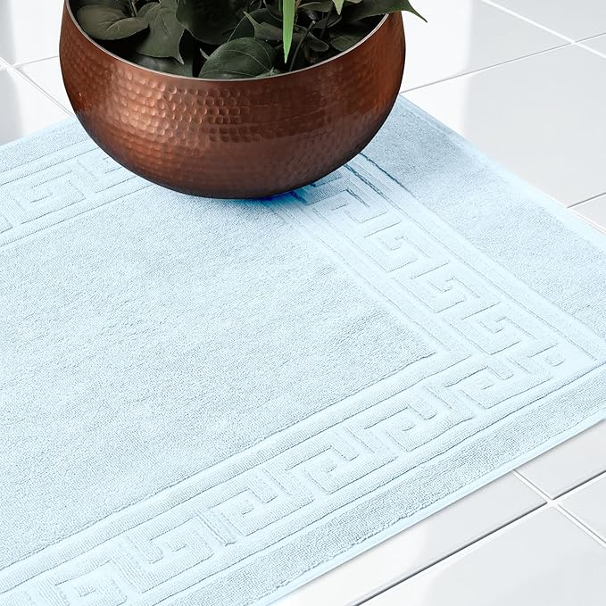 Superior Heavyweight Cotton Bath Mats, Bath Rugs For Bathroom Accessories, Washable Rug For Shower, Toilet, Modern Decor, No Backing, Luxury Hotel And Spa Quality, Set of 2, 22" x 35", Light Blue