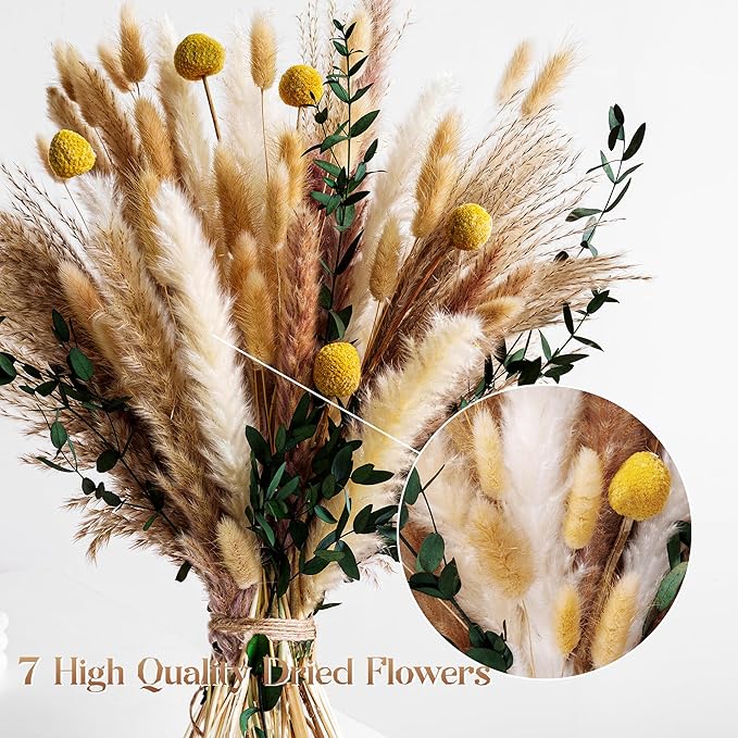 Boho Dried Flowers Bouquet – Olive Green Wall Decor, Pampas Grass Bouquet, Rustic Flower Arrangement, Moody Office & Bedroom Decor, DIY Home Vase Filler, Farmhouse Floral, Boho Wedding Bouquet