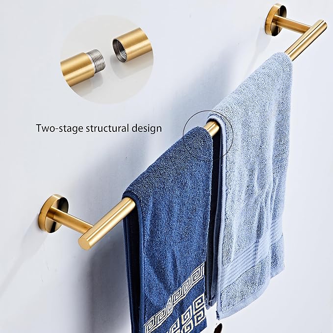 Brushed Gold Bathroom Hardware Set 5 Piece with Towel Racks for Bathroom, SUS304 Stainless Steel Bath Towel Bar Set, 24 Inch Wall Mounted Accessories Kit…